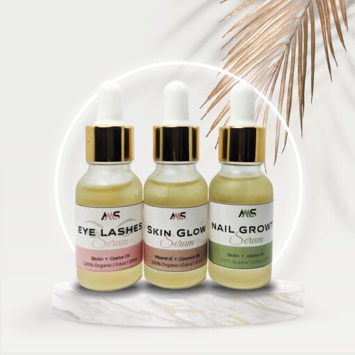 Skin Glow, Eye Lashes & Nail Serums -100% Organic - Pack of 3 (Skin Glow, Eye Lashes & Nail)